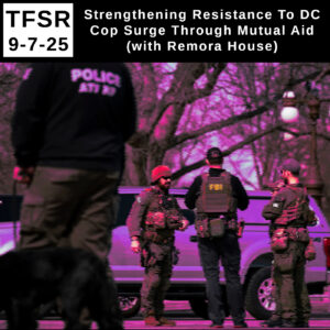 ground-level photo of ATF with a dog, FBI in tactical gear in a park in Washington DC