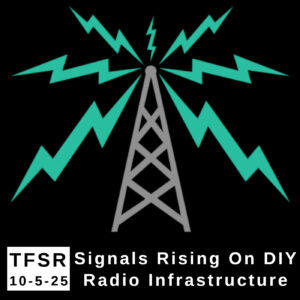 logo of signals rising featuring a radio tower with 7 radio bolts emanating from it